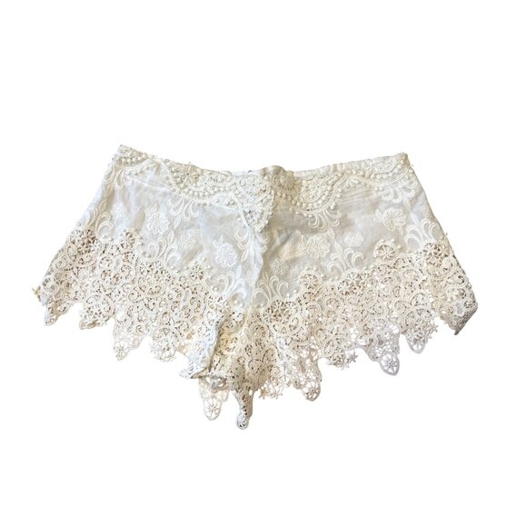 Eberjey Castaway Orly White Lace Shorts M/L With Leather Tie Waist NWT Elegant L - Picture 2 of 6